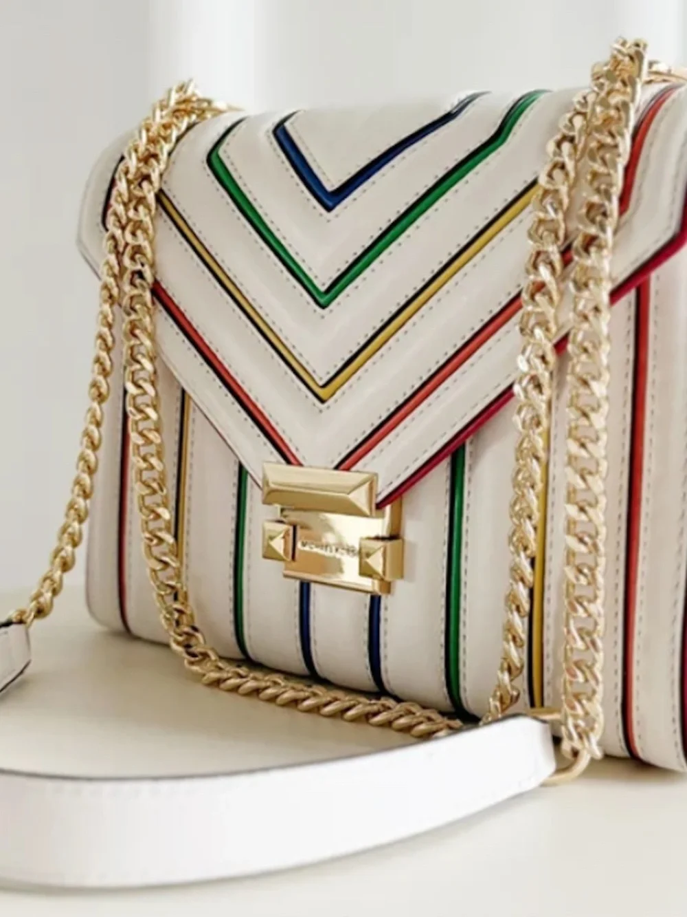 Michael Kors Designer Whitney White Rainbow Quilted Leather Shoulder Bag Orig Pk